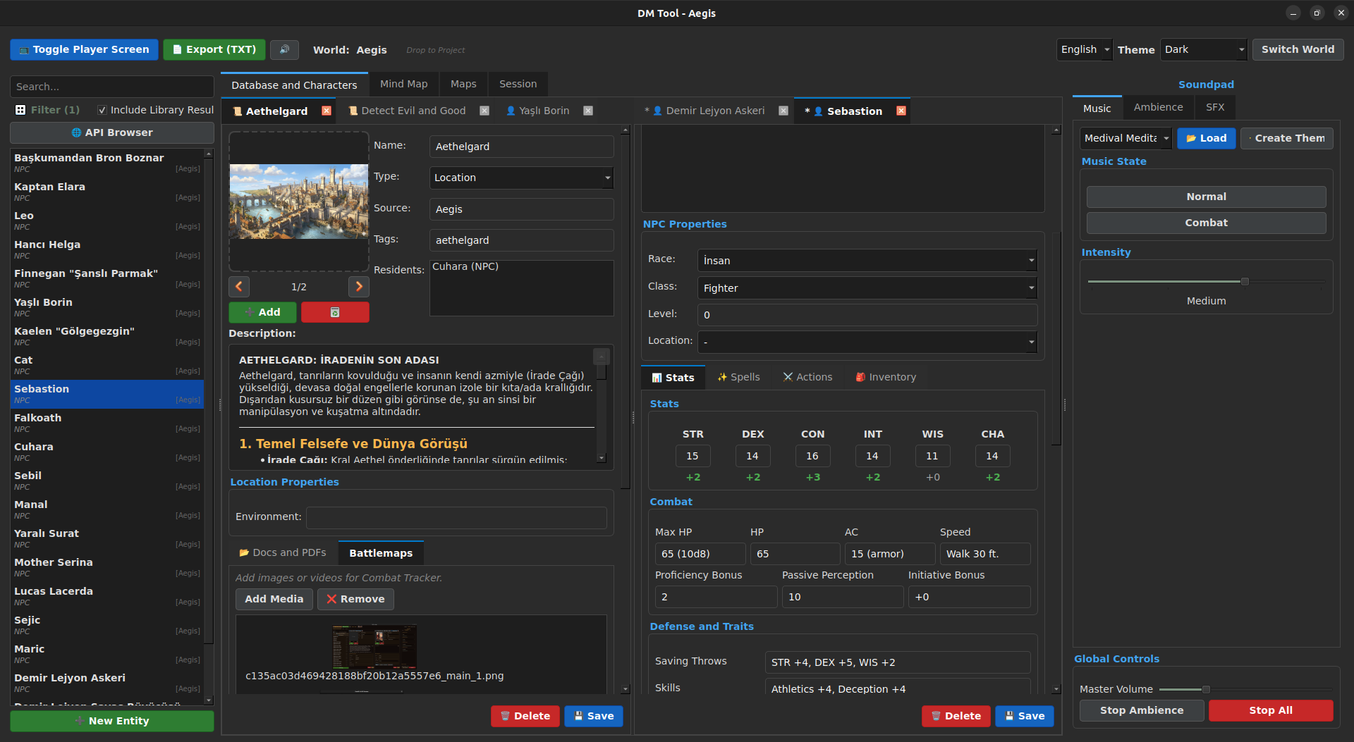 Dungeon Master Tool Interface